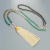 Łańcuchy Kelitch Boho Women Turquoise Fishbone Naszyjnik Kryształowe koraliki Strand Tassels Pendant Beach