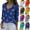Damespolo's vrouwen elegante turn down kraag shirt met lange mouwen vlinderprint blouses mode werk casual