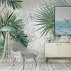 Tapety nordyckie proste rośliny tropikalne papier papierowy 3D świeże ledwo deszczowe liście palmy salon wystrój sypialni tło tapeta mural tapeta