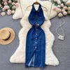 Robes décontractées Robe de jean pour femmes sans dos couchées avec ceinture Single Breasted Sexy Vestidos 2023 Sans manches A-Line Female Jean
