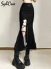 Kjolar Sylcue Black Sexy Mysterious Royal Sister All Match High Street Design Trend Mature Cool Slit Women S FLARED KIRT GIRL 230505