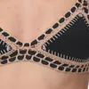 Kvinnors badkläder Kvinnor Sexig svart khaki virkning bikinis