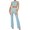 Two Piece Pants For Women Sexy Knitted Stripe Perspective Crop Tank Top Solid Outfits Street Trendsetter Sets