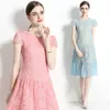 Kobiet koronka sukienka butik z krótkim rękawem 2023 Letnie koronkowe puste plamki sukienki szlachetne sukienki szlachetne sukienki na wybiegu