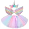 Skirts Baby Girls Unicorn Tutu Skirt Outfit for Kids Birthday Party Tulle Skirts Set Children Christmas Halloween Costumes with Wings 230505