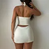 Two Piece Dress Y2k Women Outfits Sexy Halter Neck Crop Top And Mini Skirts Green Casual Summer Sets Party Club Clothes 230504