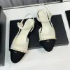 2023 new Womens Slingbacks Sandali Ladies Dress Shoes Slip On Mocassini con tacco basso Ballerine con catena Retro Nero Regola fibbia alla caviglia Scarpa da sposa Scarpa casual