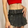 Skirts Dour y Korean Fashion y2k 2000s E girl Women Low Waist A Line Pleated Punk Grunge Jeans Denim Streetwear 230505