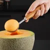 Ice Cream Tools Ice Cream Scoops Stacks Stainless Steel Ice Cream Ball Digger With Wooden Handle Non-Stick Watermelon Fruit Ice Ball Maker Spoon 230504