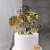 Fournitures festives 11 pièces/ensemble voiture joyeux anniversaire, drapeau de gâteau en acrylique, décoration de sport dorée pour adultes et enfants, décoration de fête