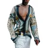 QNPQYX NEW MEN'S CARICOR SHARTS SPRING DIGITAL SHIRTH SHIRTH FASION MENS BOHEMIAN BLOUSES HOMME DESIGN v Neck TOPS BlousePlusサイズ環境に優しいプリントシャツ