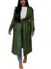 Etnik Giyim Kadınlar İçin Afrika Kıyafetleri Pu Deri Ceket Sonbahar Kış Uzun Kollu Dantel-Up Hardigan Palto Sahte Femme Robe