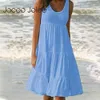 Sukienki imprezowe Jocoo Jolee kobiety przyczyną O Bez rękawów marszczyków mini boho solidna plaża Sundress Oważnie luźne lato 230505