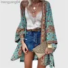 Women's Swimwear Summer Floral Printed Beach Cover Up Tops Bohemian Kimono Women Long Sleeve Cardigan Casual Loose Holiday Blouse Shirt Cover Up T230505