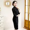 Ethnic Clothing Autunm Winter Women Chinese Traditional Qipao Lace Lady Embroider Party Dress Female Long Fork Mandarin Collar Cheongsam