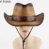 Szerokie brzegowe czapki wiadro vintage słomka western kowboja wiosna lato Panama Sun retro elegancka cowgirl jazzowa czapka sombrero hombre 230504