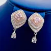 Boucles d'oreilles pendantes en diamant rose précieux 100% réel 925 boucles d'oreilles de mariage en argent sterling pour femmes promesse de mariée bijoux cadeau