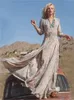 Robes décontractées Vintage robe longue femmes en mousseline de soie imprimé floral robe maxi femme été boho grand ourlet robe en polyester pour la fête de plage robe d'été 230505