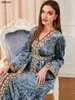 Roupas étnicas abayas para mulheres bordadas florais Borda marroquino Cinturão de cafta de manga longa Veludo luxuoso bainha bainha A-line Vestidos de festa 230505