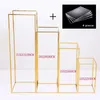 Party Decoration 4 Pcs Shiny Gold Iron Plinths Pillar Cake Holder Metal Frame Backdrops Wedding Centerpiece Flower Stand Home Crafts Rack