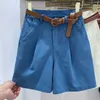 Женские шорты женские джинсовые шорты с высокой талией с поясом голубой красной хаки повседневные хлопковые твердые свободные летние шорты на Бермудских островах для женщин Z0505