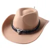 Breda randen hattar hink mens cowboy hattar tillbehör horn jazz topp damer mens curly womens fedora riddare stor etnisk panama 230504