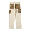 Pantalones de hombre Hip Hop Caqui Flor de anacardo Monos de pierna recta Salpicaduras de tinta Costura Pantalones de lona Retro Cargo Hombres 230428