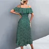 Casual Dresses WAYOFLOVE Ladies Spring Summer Sexy Straps Dress Women Green Off Shoulder Ruffles Casual Beach Dresses Female Floral Print Dress 230505