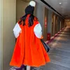 Abrigo largo de piel sintética para mujer, chaqueta peluda holgada con cuello vuelto, costura naranja, prendas de vestir cálidas, Parka, invierno 2023