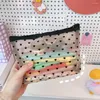 Storage Bags Mesh Cosmetische Make-Up Tassen Case Houder Leuke Transparante Rits Zwart Hart Gedrukt Potlood Pen Pouch Handig Mee