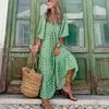 Party Dresses Women Lantern Sleeve Long Dresses Summer New V Neck Floral Print Loose Beach Sundress Female Bohemia Holiday Lace-up Maxi Dress P230505