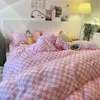 Zestawy pościeli Nordic Pink Black Checkerboard Caste Zestawy z poduszkami Sekcja łóżka dla dzieci Zestawy pościeli Król Queen Twin Kawaii 230504