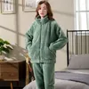 Women's Sleepwear With Zipper Cardigan Flannel Women Pajama Set Autumn Winter Thick Warm Coral Fleece Homewear For Female Peignoir Cloth