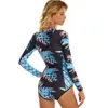 Roupas de mergulho seca folhas verdes polka ponto feminino de manga longa Substituição Surfing Rash Guard One Piece Hollow Out Swimwear Zipper Rashguard Jumpsuit J230505