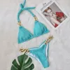 Dwuczęściowe garnitury para praia seksowne glint bikini thong kostium kąpielowy dla kobiet Brazylijski bikini set kantarki stroje kąpielowe niebieskie push upnie 230505