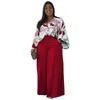Abbigliamento etnico Abiti africani Autunno Donna Manica lunga Scollo a V Poliestere Stampa Due pezzi Set Top Pant Set L-4XL