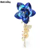 Spille Wulibaby Mano che tiene il fiore di cristallo per le donne Designer Blu Viola Beauty Party Office Pin Spilla Regali