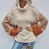 Women's Sweaters Sweater Contrast Colors Knitted Turtle Neck Flare Sleeve Lady Winter Top For Home