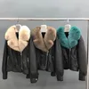 Women's Fur & Faux Winter Short Black Leather Jacket Women Real Collar Moto Sheepskin Shearling Coat MJF-SJ-14Women's