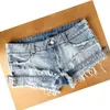 Kvinnors jeans #1074 Blue Cotton Denim Shorts for Ladies Pole Dance Sexy Women Summer Beach Style Low Midje Girls Tassel Slim