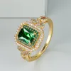 Bröllopsringar Green Zircon Square Stone Female Luxury Crystal Engagement Classic Gold Color Wedding For Women Minimalist Bands 230505