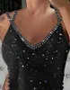 Damestanks cami top mode glitter casual vneck mouwloos contrast panelen dagelijkse cami top zomer 230504