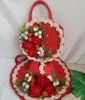 イブニングバッグストローハンドバッグ女性サマービーチバッグレイタンセット手作りの花織りハンドバッグ付きホリデーボルサフェム2023