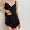 Vêtements de nuit pour femmes été femmes pyjamas ensemble Sexy sangle Topshorts Pijamas costume décontracté soyeux Satin dos nu tenues de maison