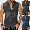 Gilets pour hommes justaucorps hommes ajusté Vintage Denim gilet sans manches et veste à manches courtes boutonné