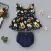 Set di abbigliamento 2023 Baby Summer Infant Kids 0-3Y Girl Floral 2Pcs Set Top Pantaloni arruffati Abiti colorati Abiti