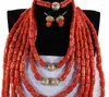 Halsbandörhängen Set Exclusive Luxury Real African Nigerian Coral Bead Jewelry for Wedding Big Heavy Full Women NCL714