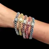 Pulseras de tenis con diamantes de circonita cúbica de colores de 9mm, brazalete de cadena de eslabones cubanos, regalo de joyería para parejas y amantes