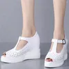 Sandales boucle sangle Mary Janes femmes en cuir véritable compensées talon haut gladiateur femme été bout ouvert pompes chaussures décontracté