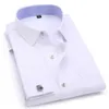 Camisas casuais masculinas Camisas de vestido masculinas BUFF FRANCÊS AZUL BRANCO LONGO LONGO BUMNER